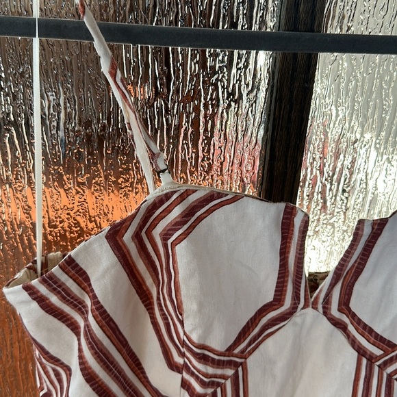 By Anthropologie Strapless Linen Plunge-neck MIDI Dress Size 14 NWT BROWN motif - Picture 13 of 17